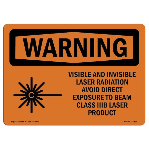 OSHA WARNING Sign, Visible & Invisible Laser, 5in X 3.5in Decal, 10PK, 5" W, 3.5" H, Landscape, PK10
